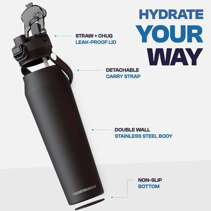 🔥Dual-function lid water bottle - double-layer insulation for 24 hours